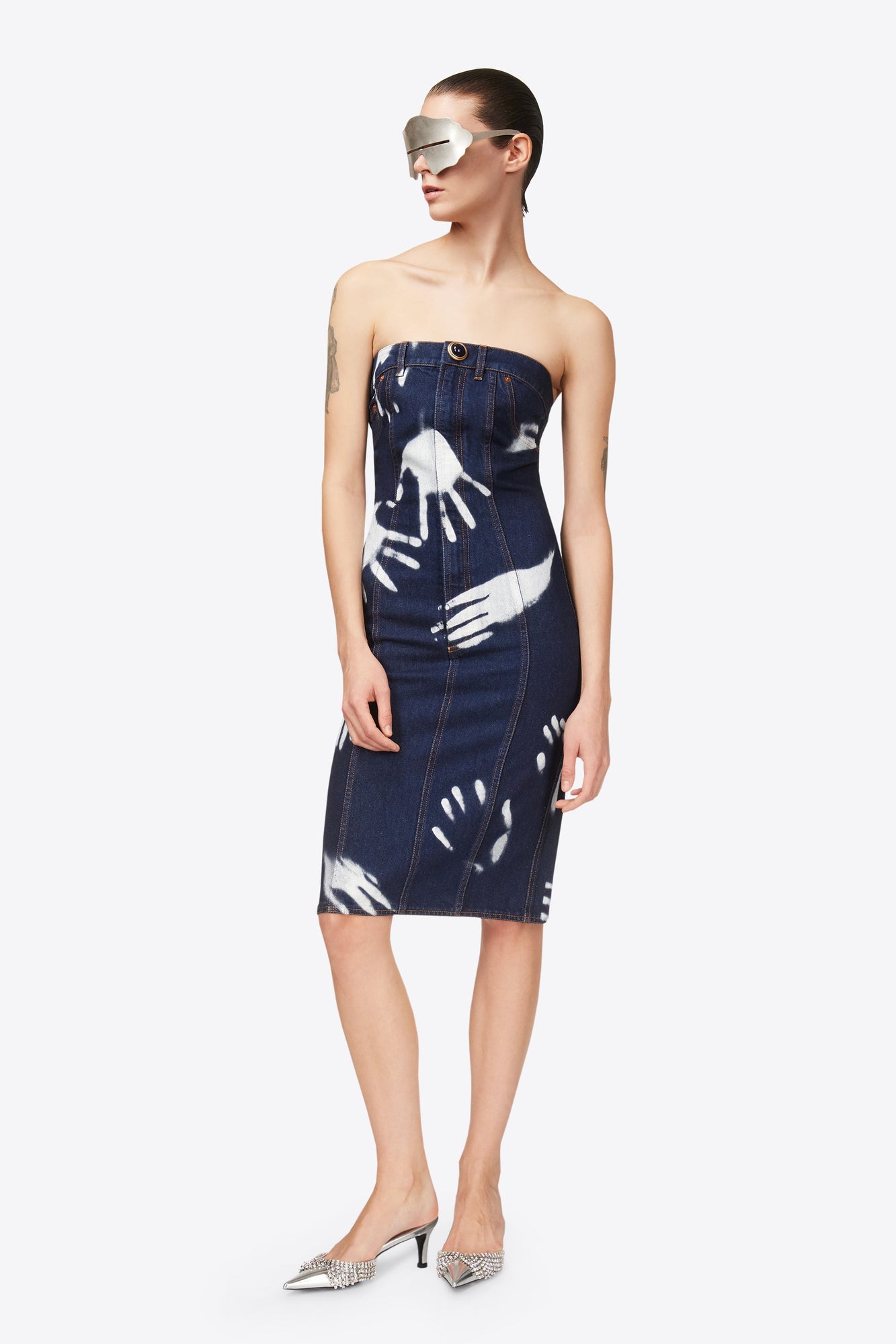 Handprint Strapless Midi Dress | Dark Blue