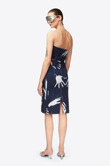 Handprint Strapless Midi Dress | Dark Blue