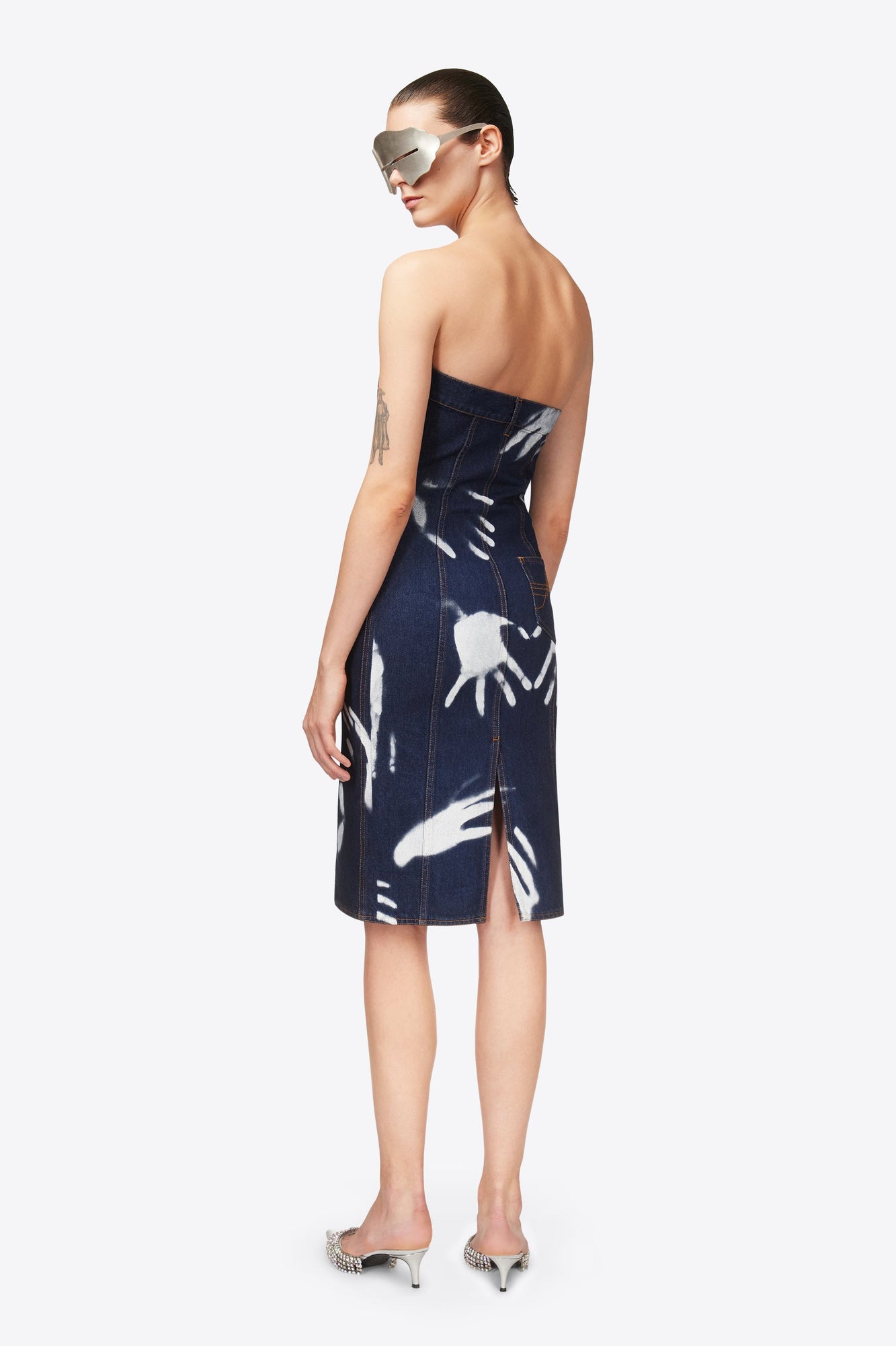 Handprint Strapless Midi Dress | Dark Blue