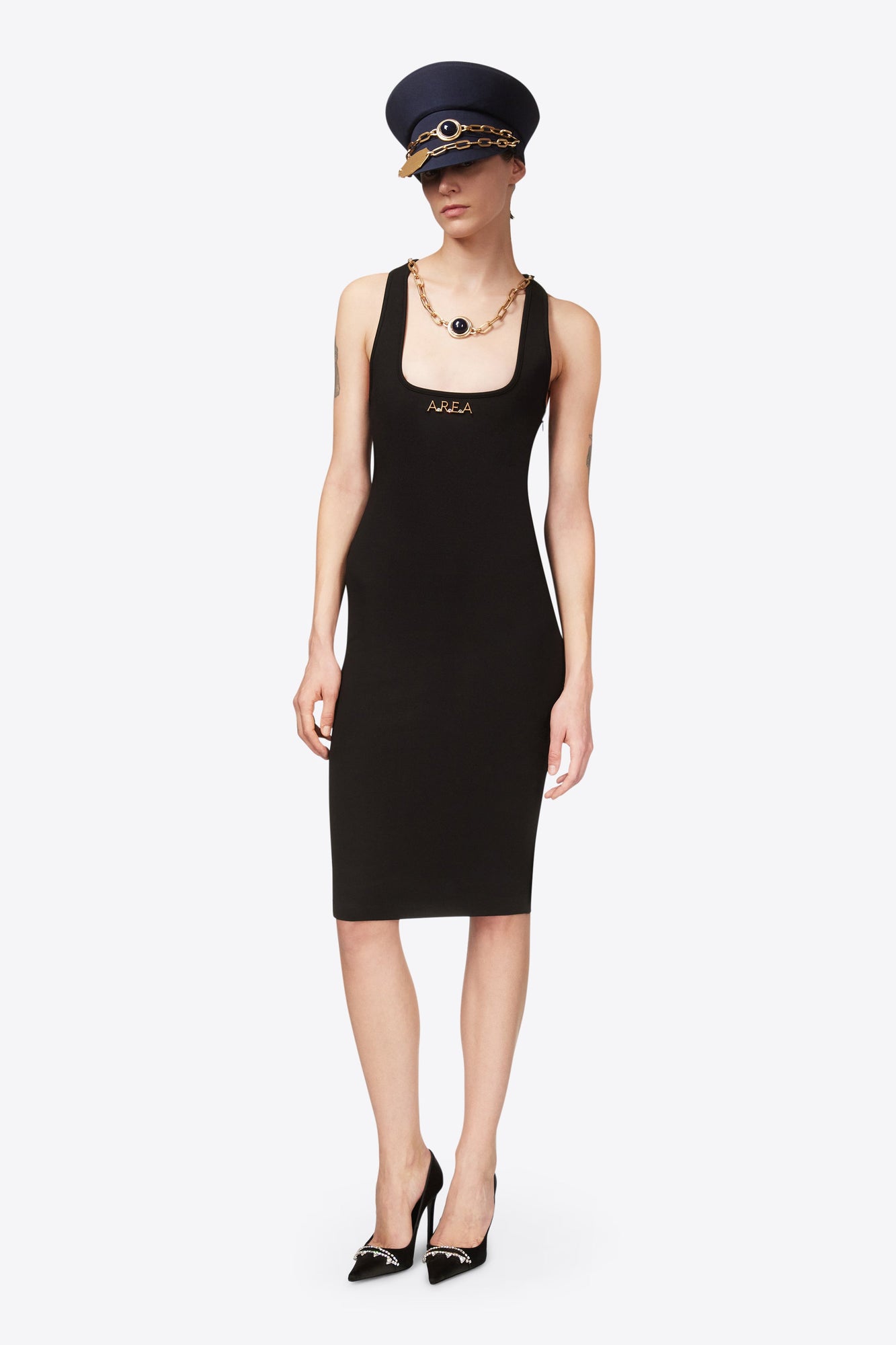 AREA Nameplate Tank Midi Dress | Black