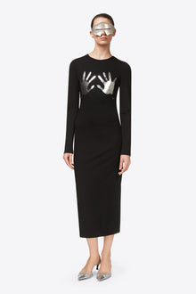 Handprint Long Sleeve Midi Dress | Black