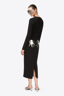 Handprint Long Sleeve Midi Dress | Black