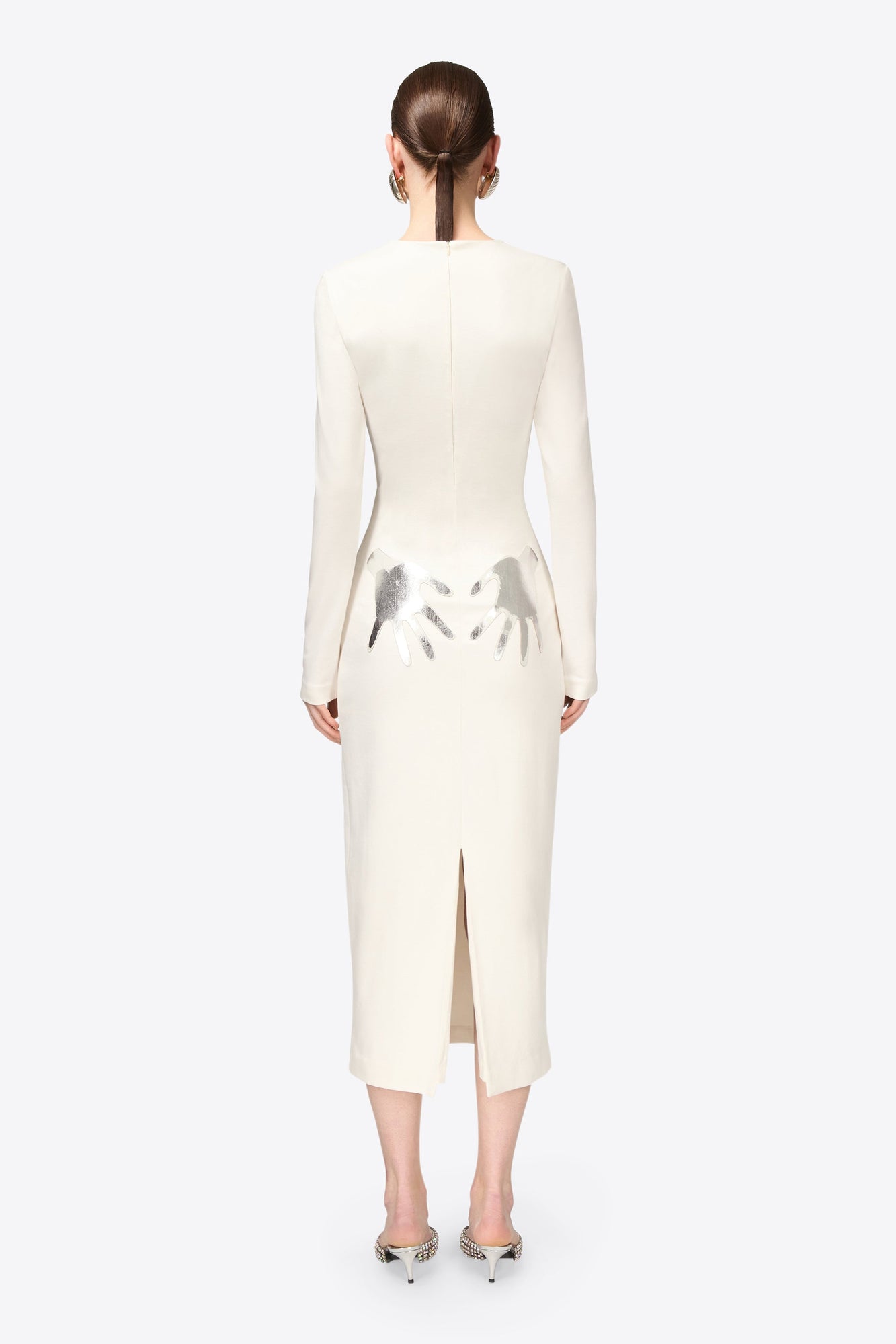 Handprint Long Sleeve Midi Dress | Off White
