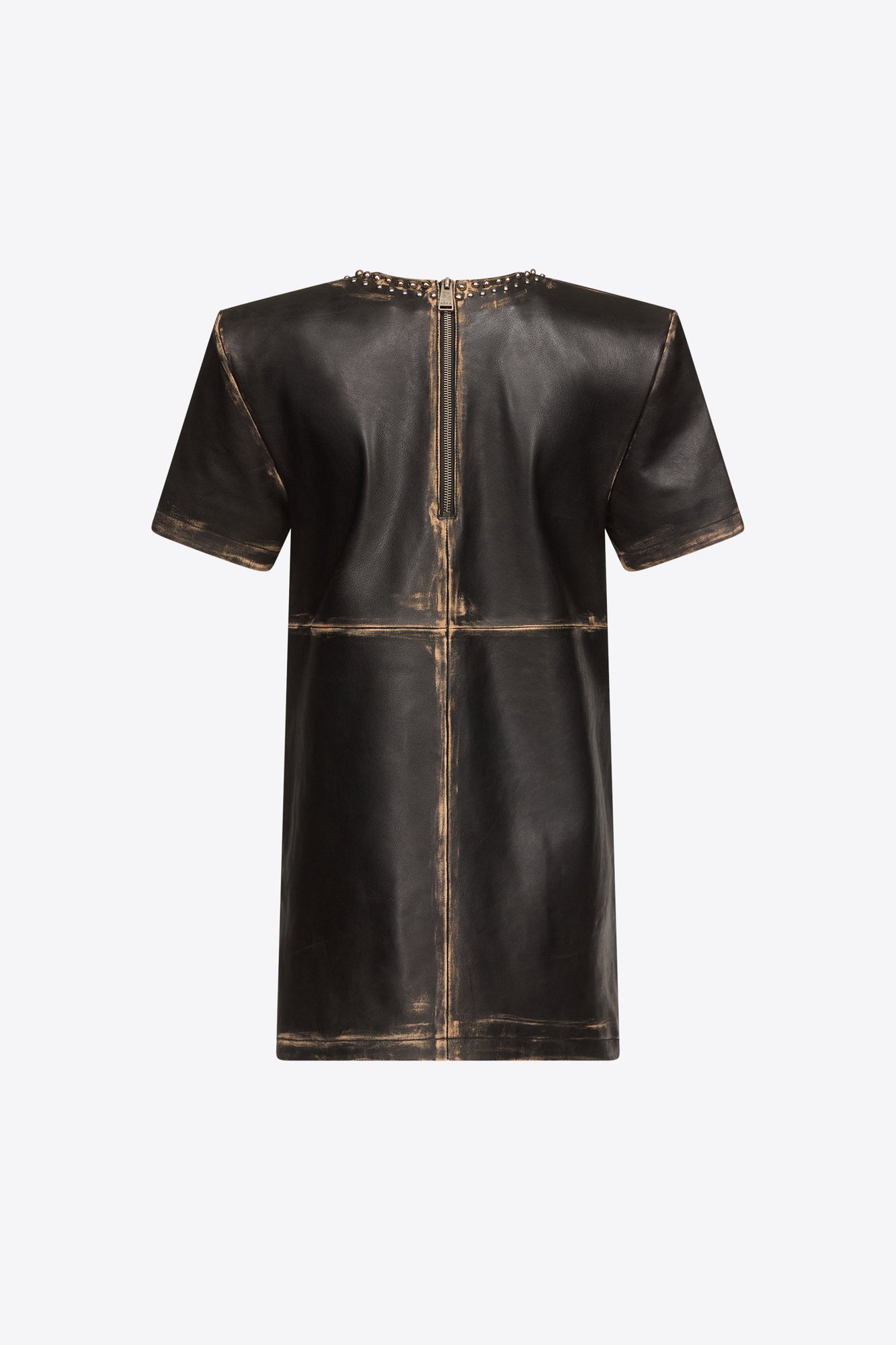 Studded Leather V-Neck T-Shirt Dress | Black