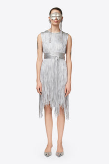 Metallic Fringe Mini Dress | Silver