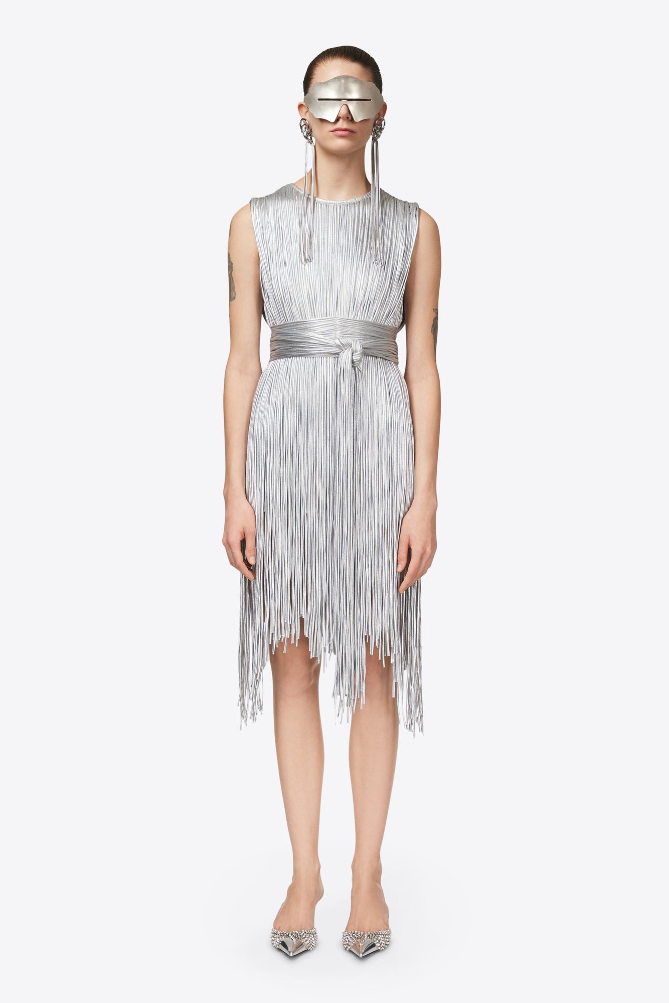 Metallic Fringe Mini Dress | Silver