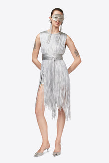 Metallic Fringe Mini Dress | Silver