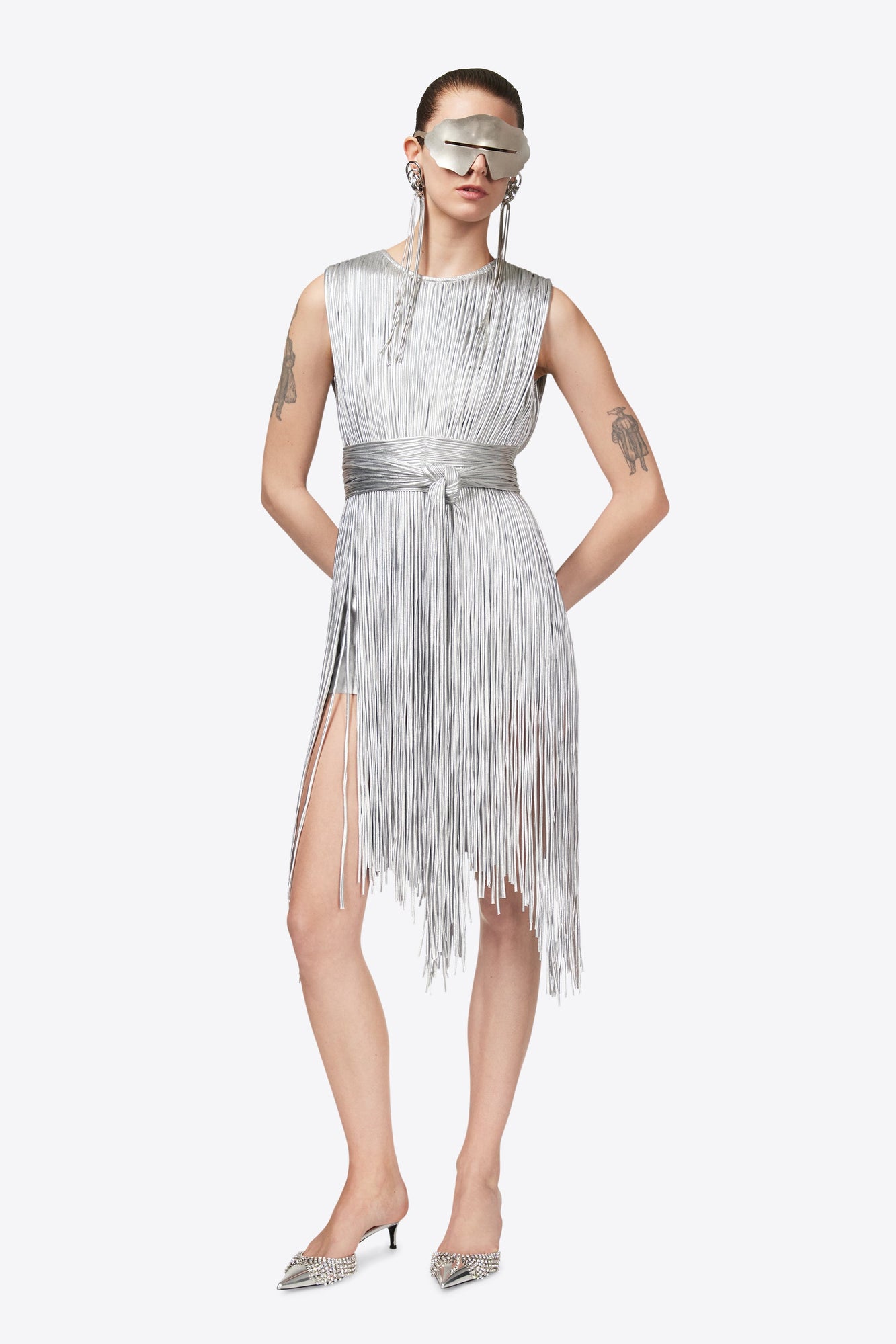 Metallic Fringe Mini Dress | Silver