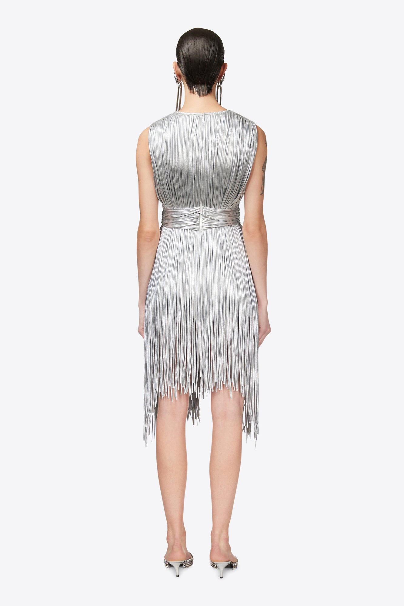 Metallic Fringe Mini Dress | Silver