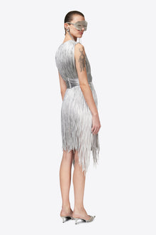 Metallic Fringe Mini Dress | Silver