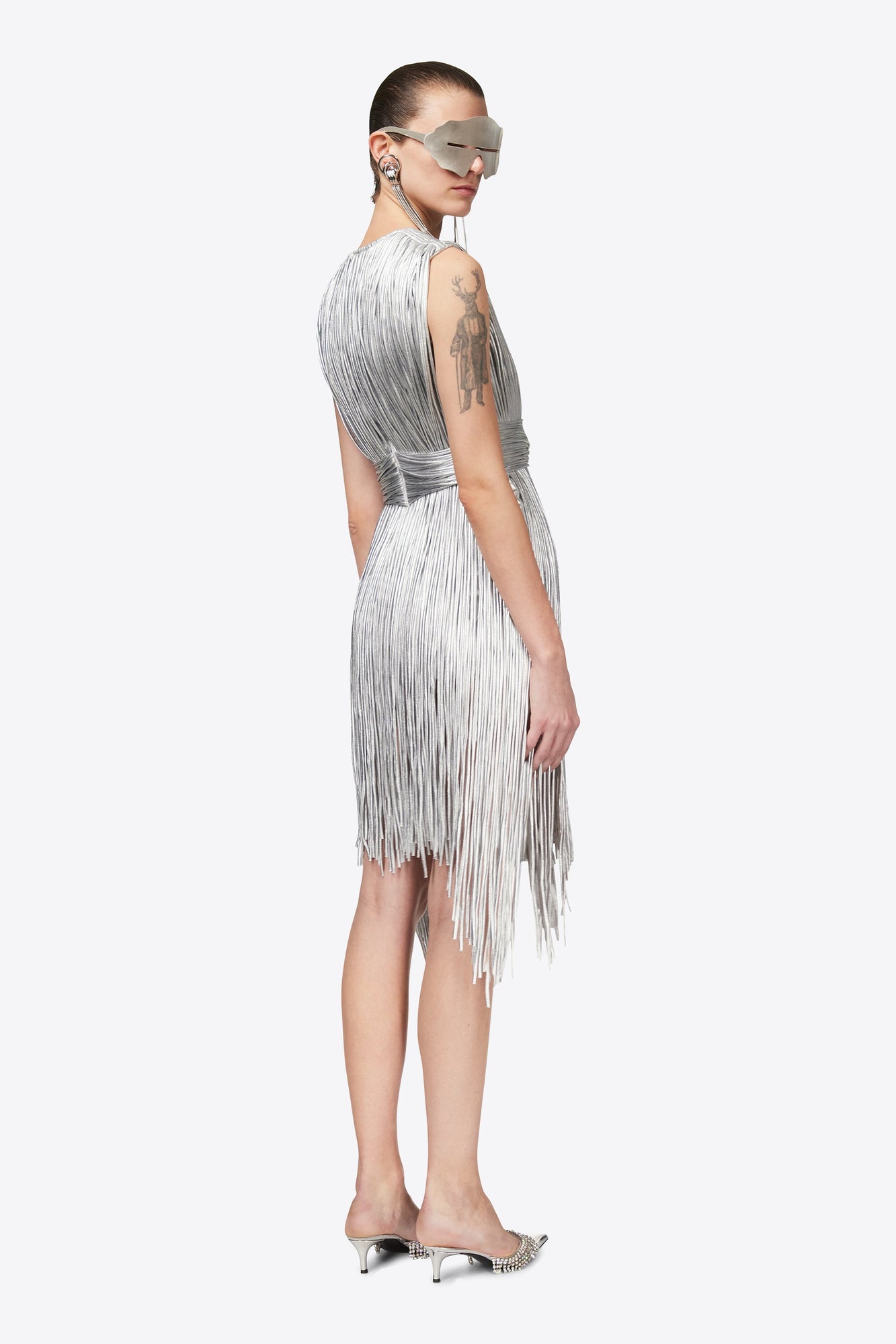Metallic Fringe Mini Dress | Silver