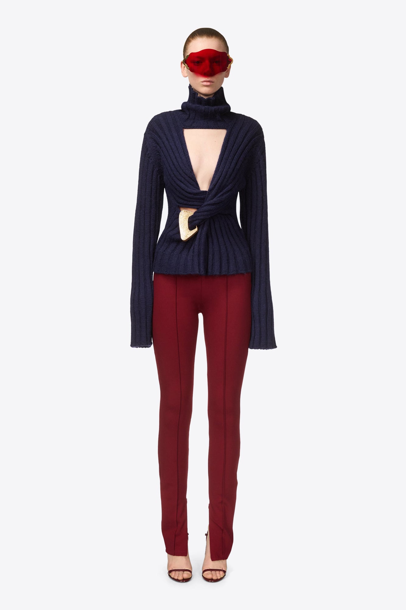 Twisted Knit Turtleneck Sweater | Midnight Blue