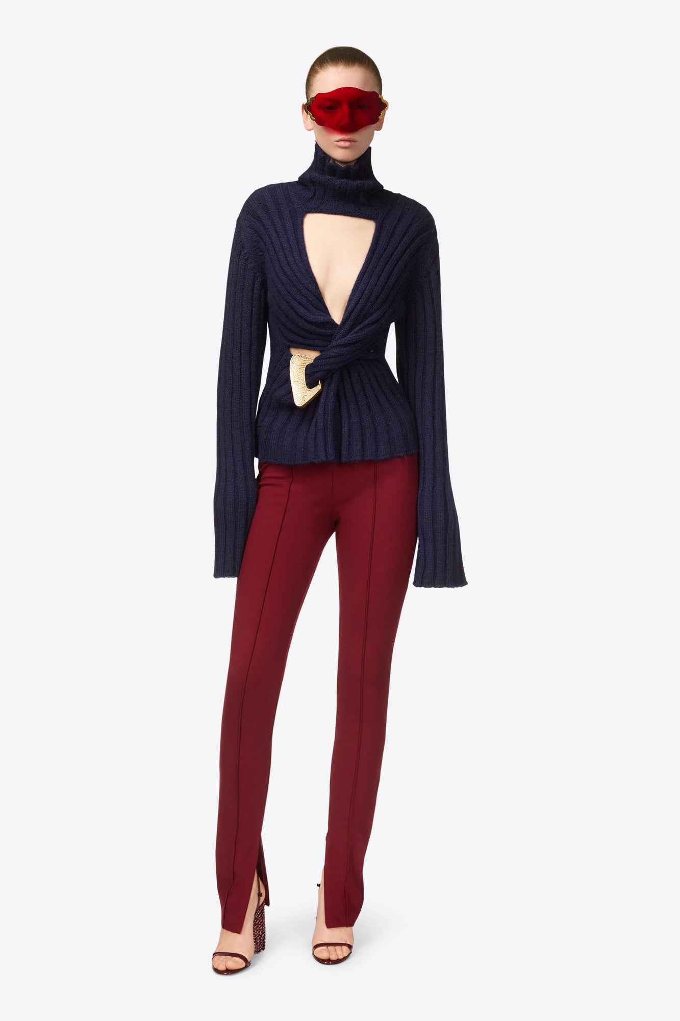 Twisted Knit Turtleneck Sweater | Midnight Blue