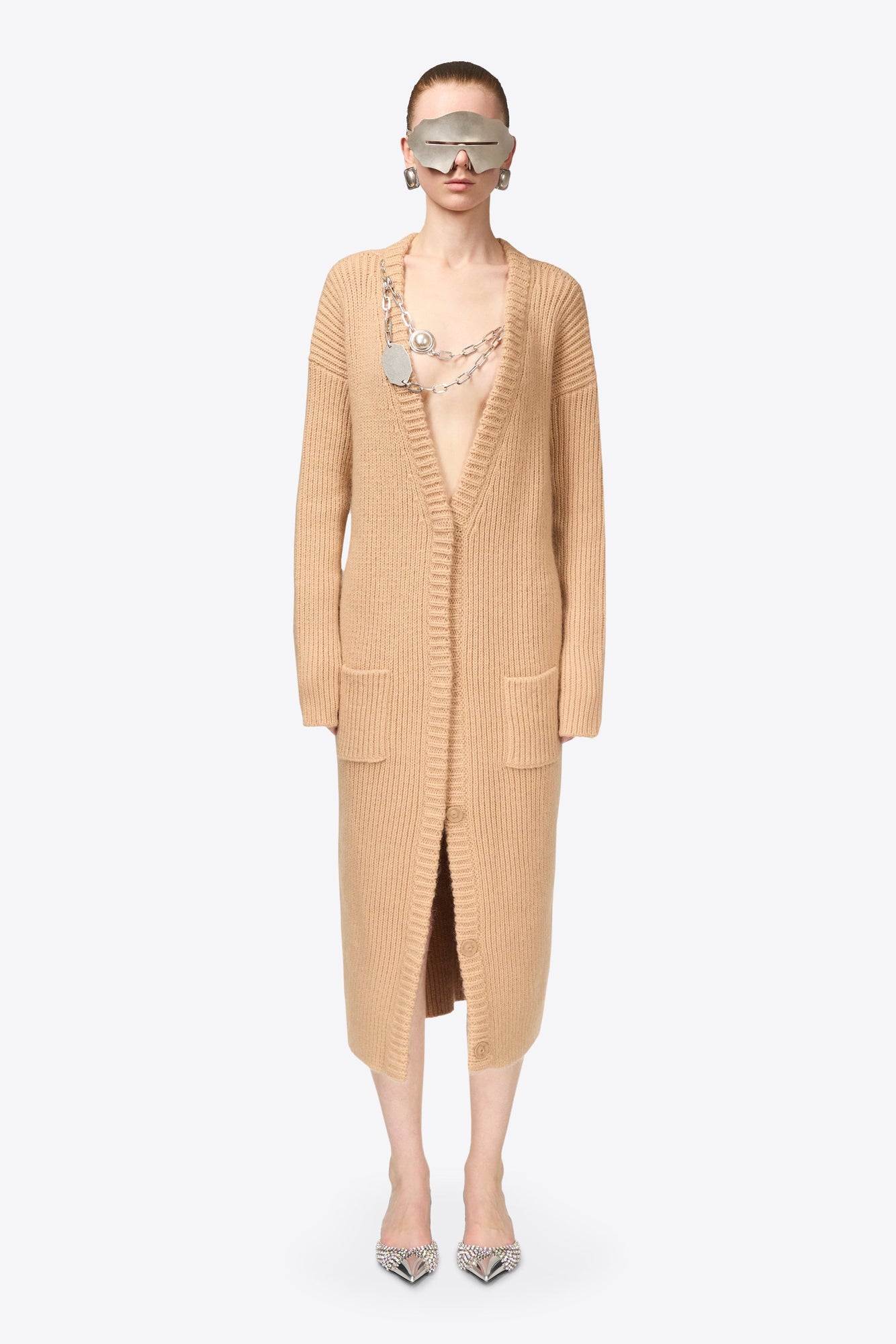 Gemstone Necklace Maxi Cardigan | Light Beige