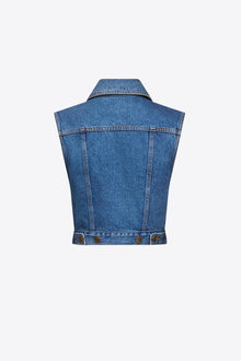 Gemstone Button Denim Gilet | Medium Blue