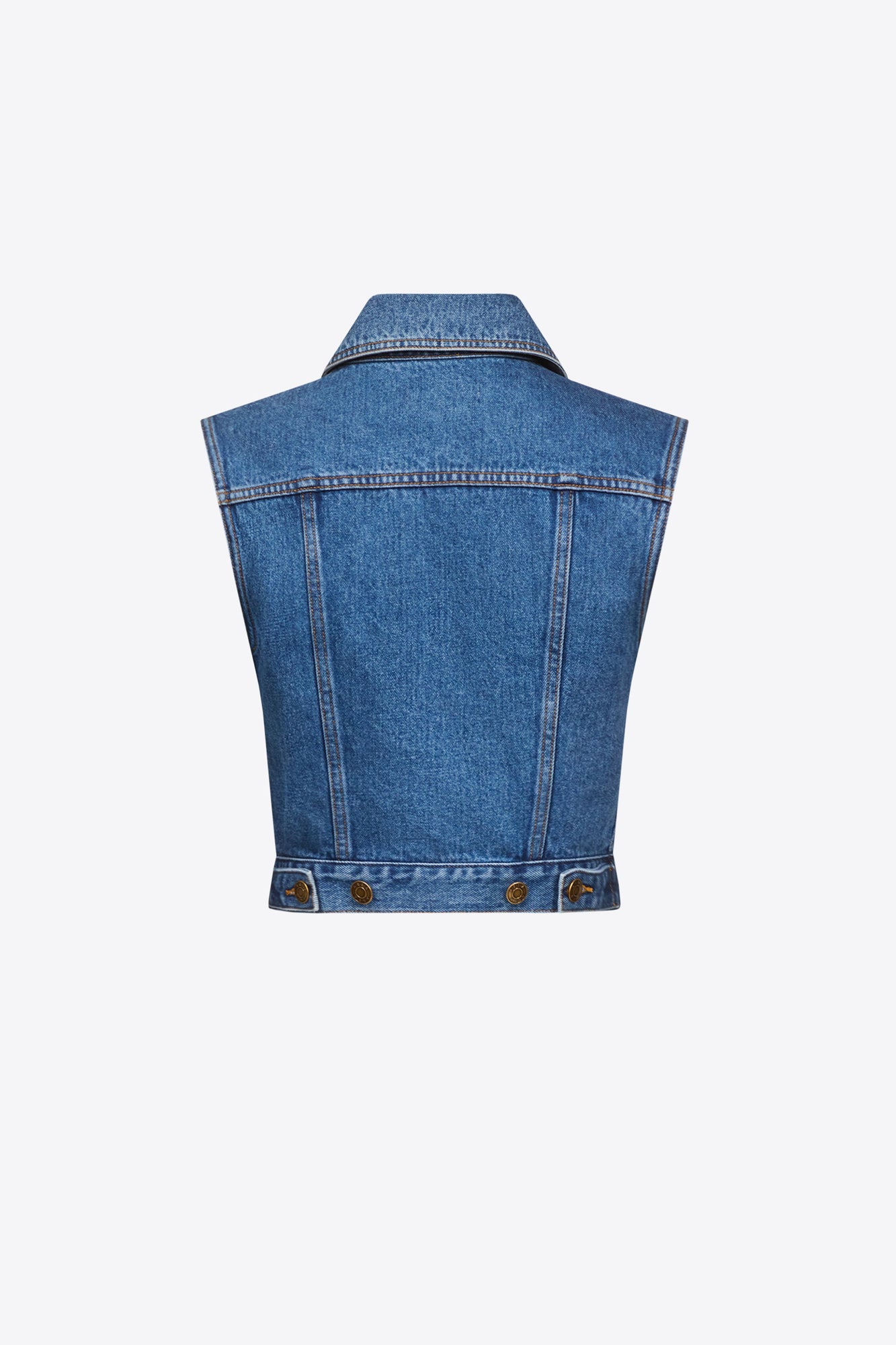 Gemstone Button Denim Gilet | Medium Blue