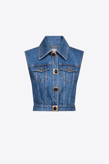 Gemstone Button Denim Gilet | Medium Blue