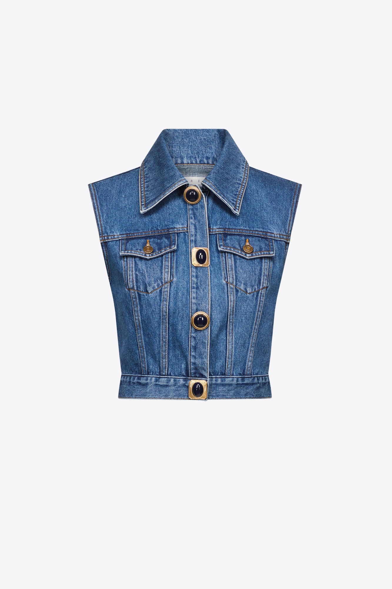 Gemstone Button Denim Gilet | Medium Blue