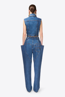 Gemstone Button Denim Gilet | Medium Blue