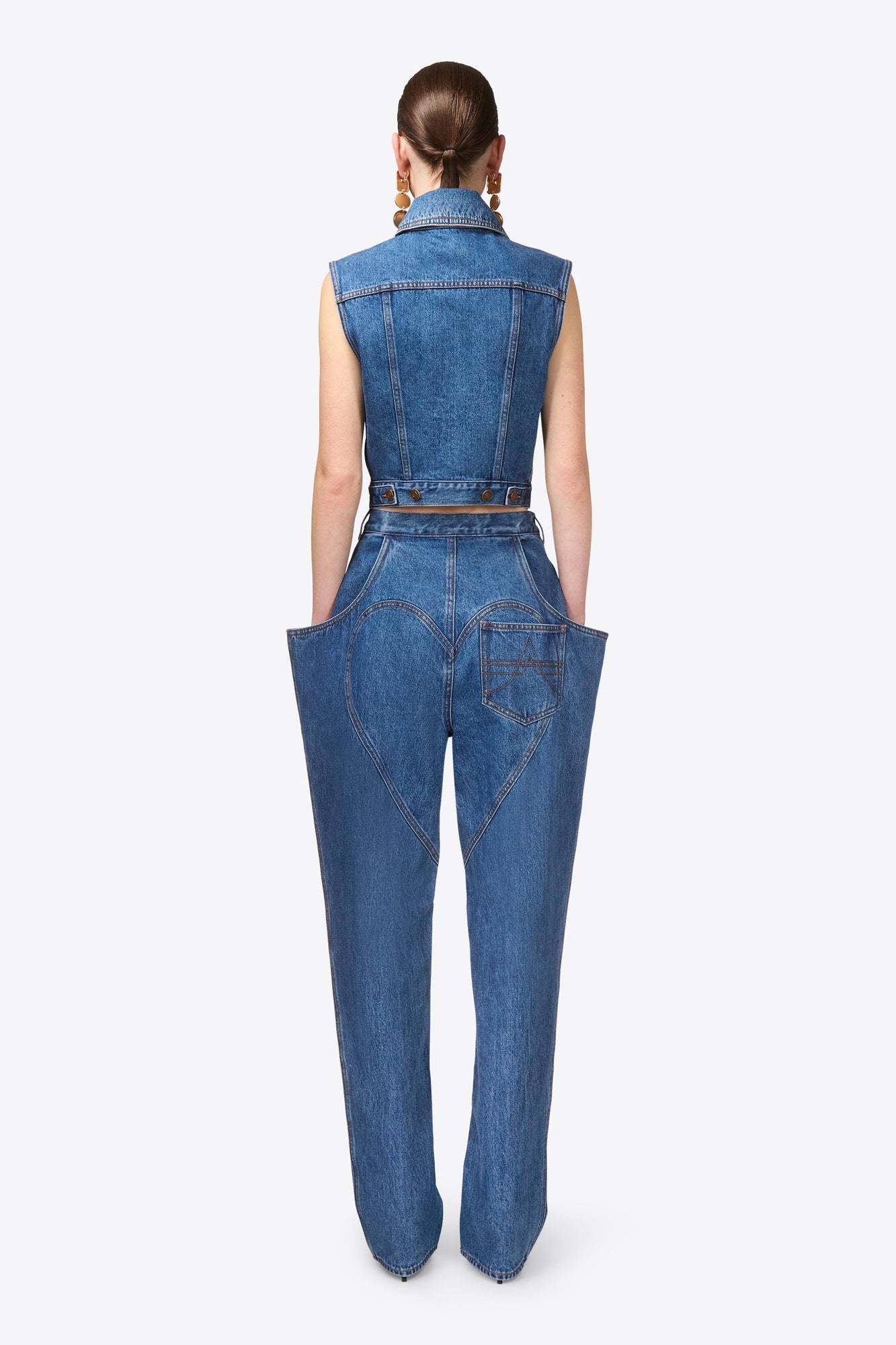 Gemstone Button Denim Gilet | Medium Blue