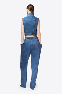 Gemstone Button Denim Gilet | Medium Blue