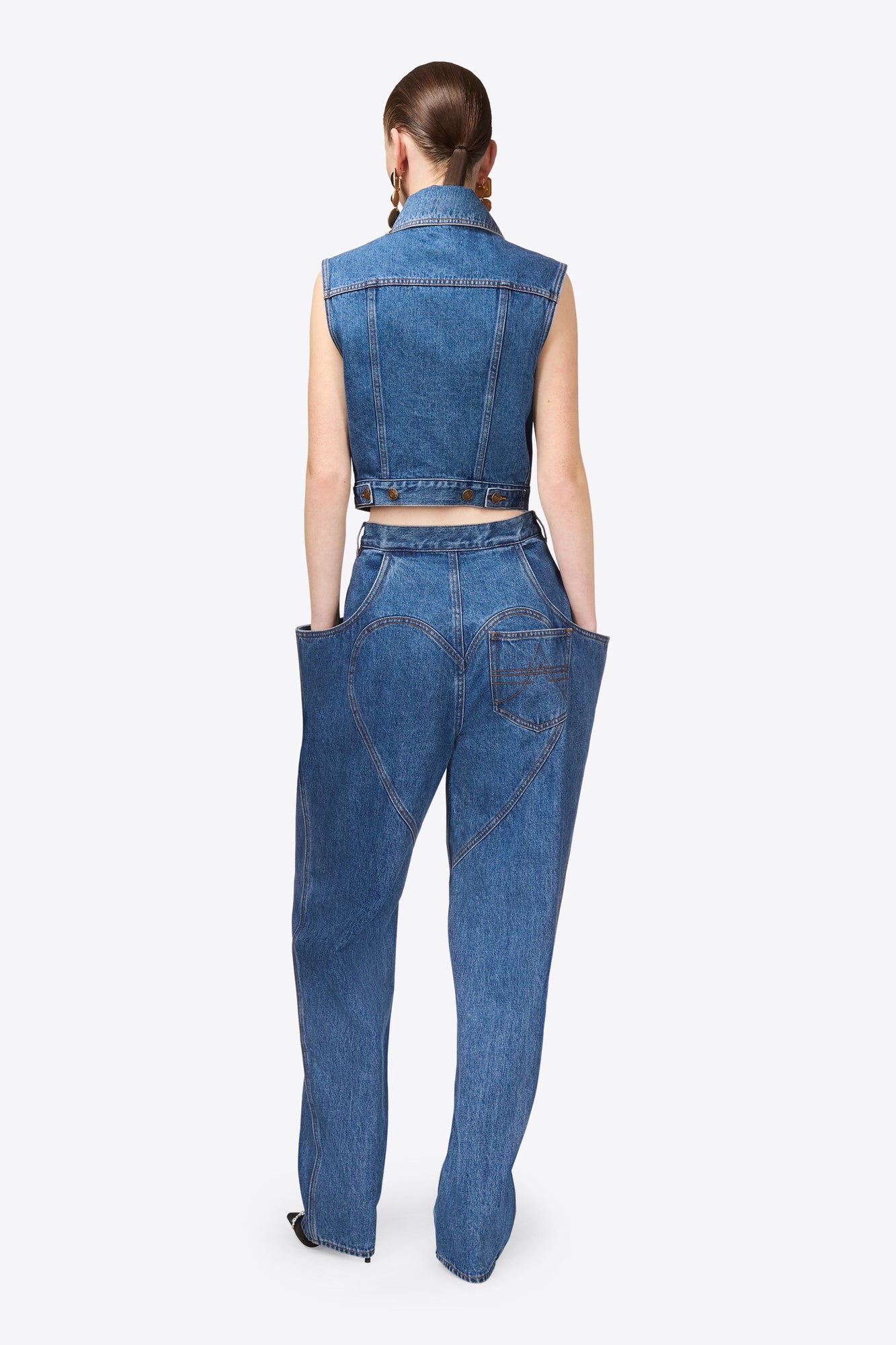 Gemstone Button Denim Gilet | Medium Blue