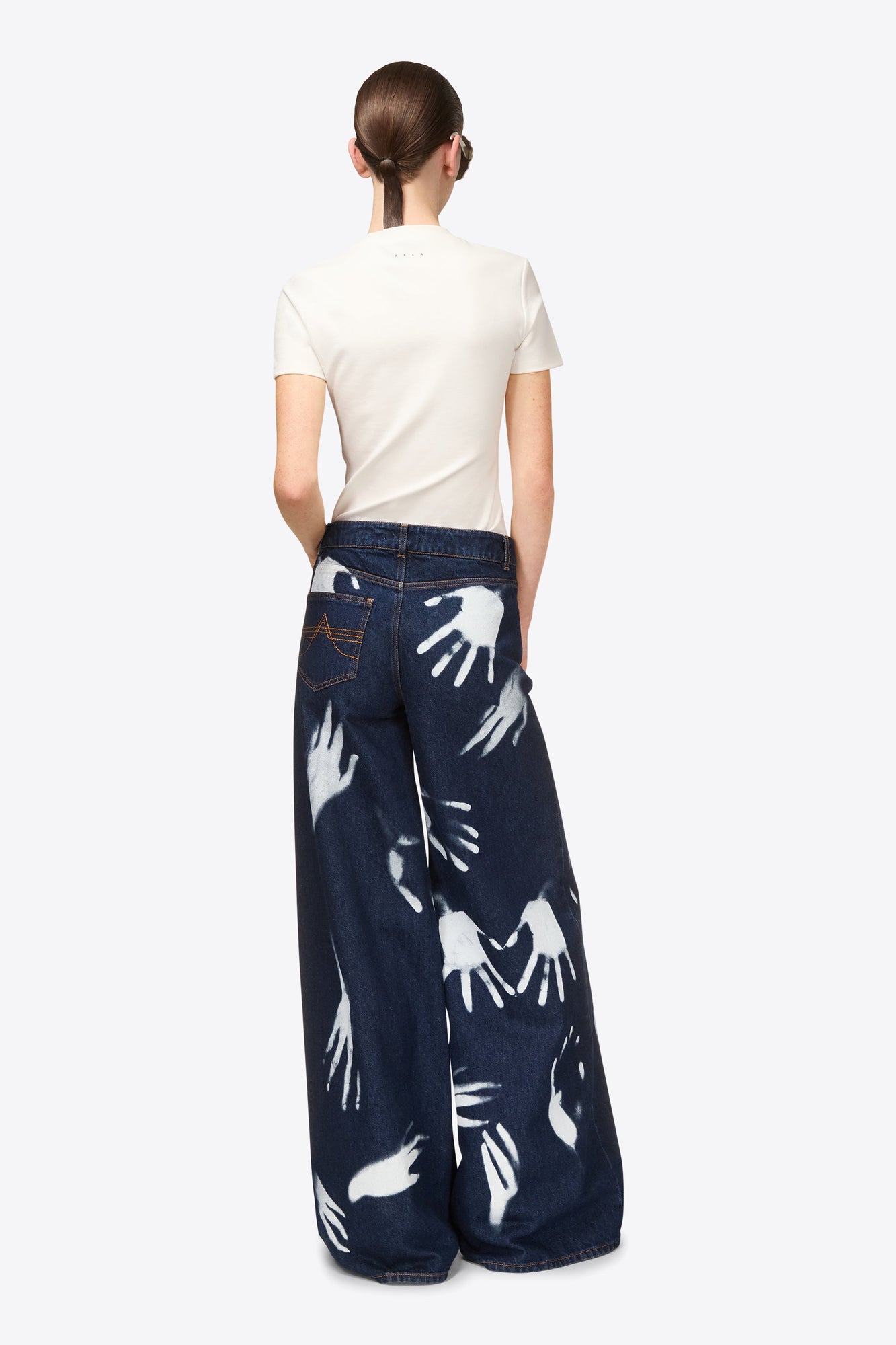 Handprint Wide Leg Jean | Dark Blue