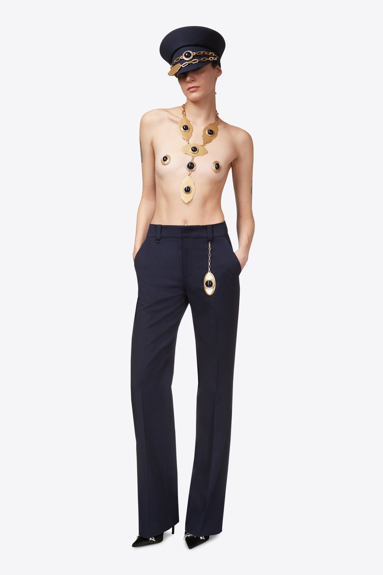 Chain Plate Straight Leg Trouser | Midnight Blue