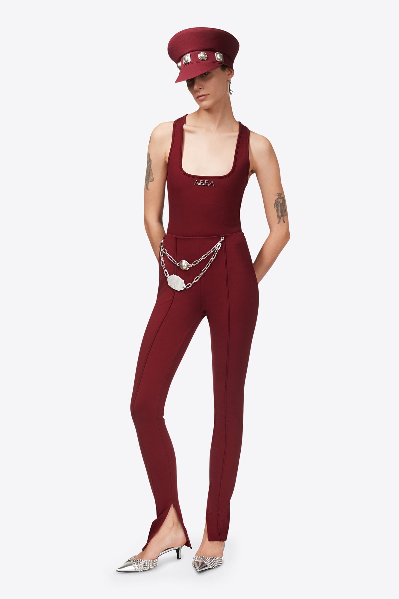 Chain Plate Belt Legging | Burgundy