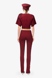 Fringe Brooch Cropped T-Shirt | Burgundy