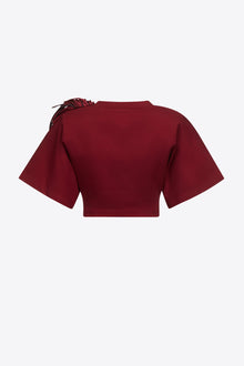 Fringe Brooch Cropped T-Shirt | Burgundy