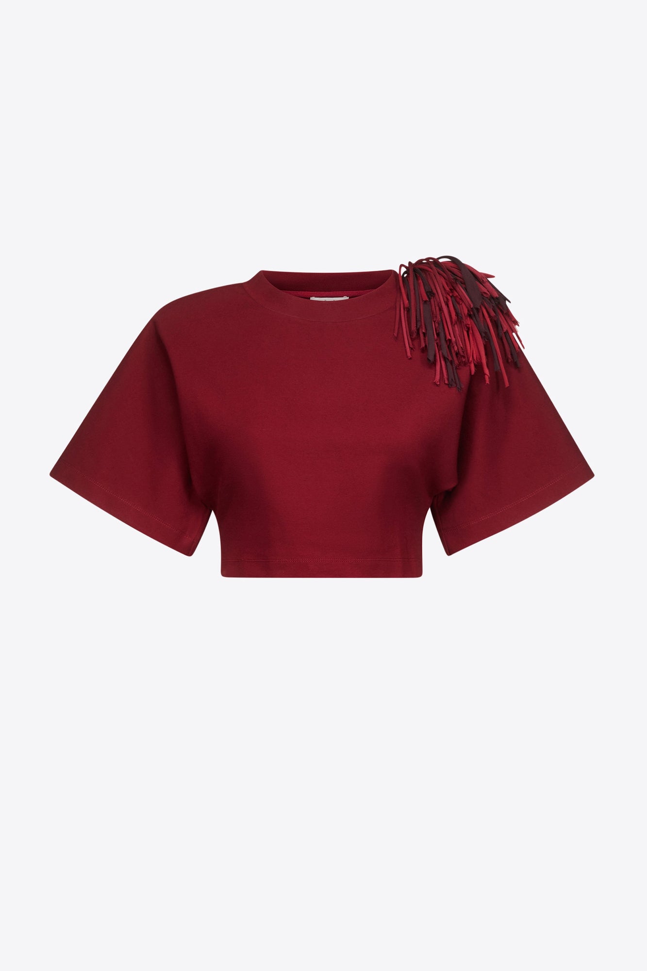Fringe Brooch Cropped T-Shirt | Burgundy