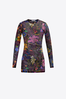 Hotfix Printed Tulle Long Sleeve Mini Dress | Multi
