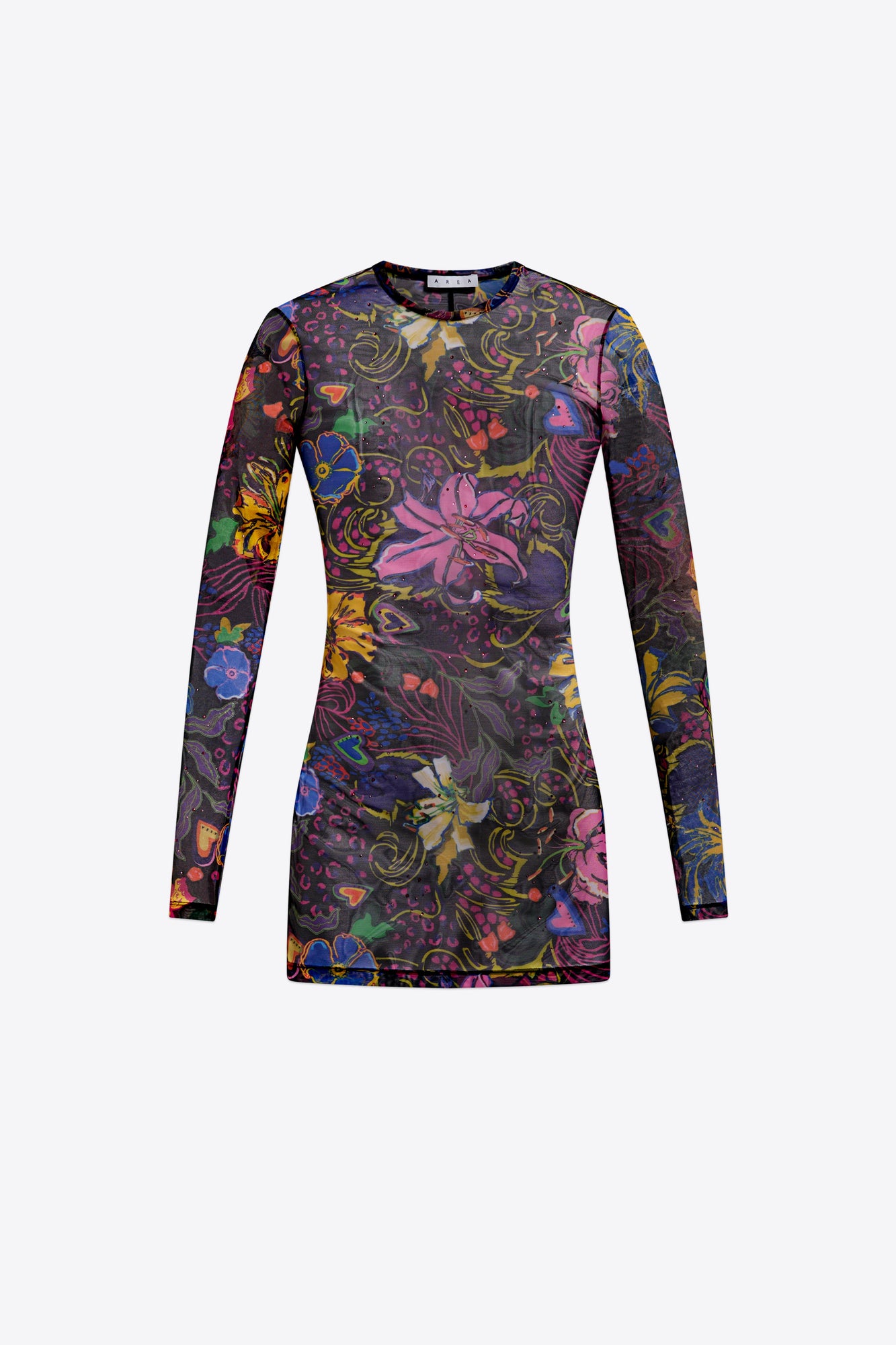 Hotfix Printed Tulle Long Sleeve Mini Dress | Multi