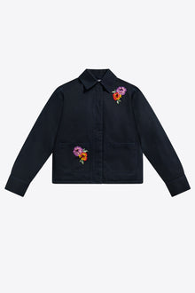 Embroidered Flower Cargo Jacket | Midnight Blue