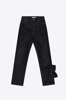 Denim Bow Straight Leg Jean | Washed Black