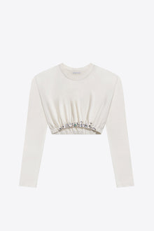 Crystal Cluster Long Sleeve Cropped T-Shirt | White