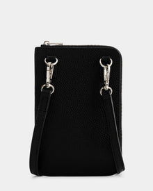 The Rudsak CELYN - L325514 Black is a small black pebbled leather women’s crossbody with silver hardware and a detachable strap, displayed against a plain light background.