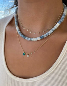 Blue Opal Washer Bead Statement Necklace | Yellow Gold