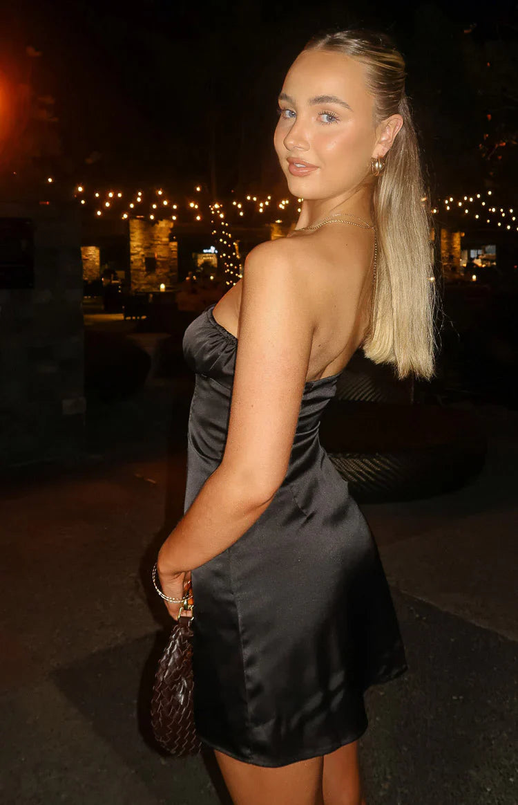 Faith Satin Strapless Mini Dress | Black