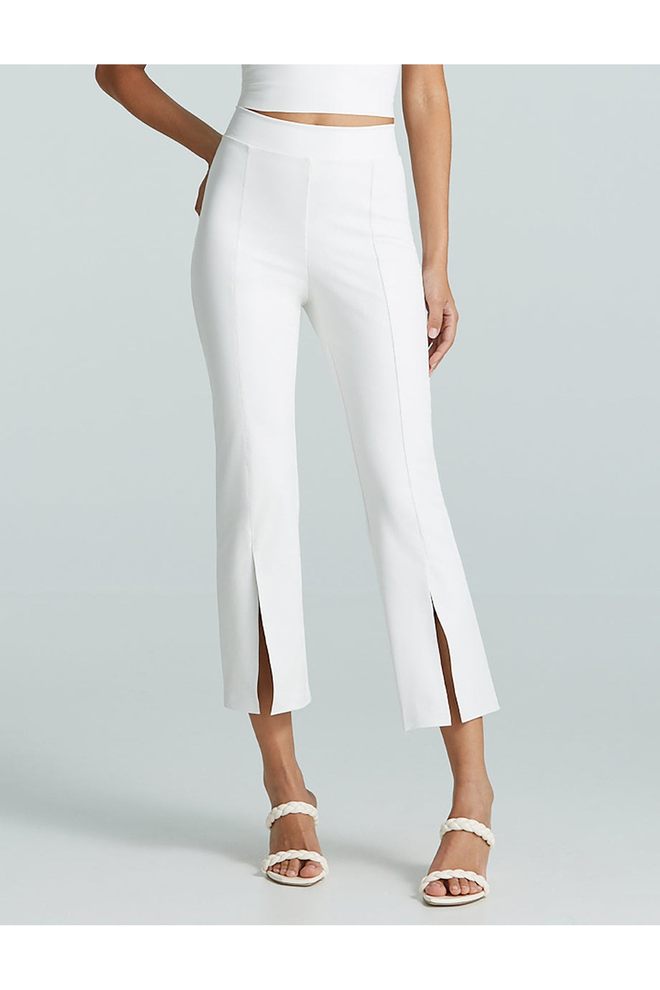 Faux Leather 7/8 Split Front Pant | White