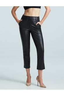 Faux Leather 7/8 Trouser | Black