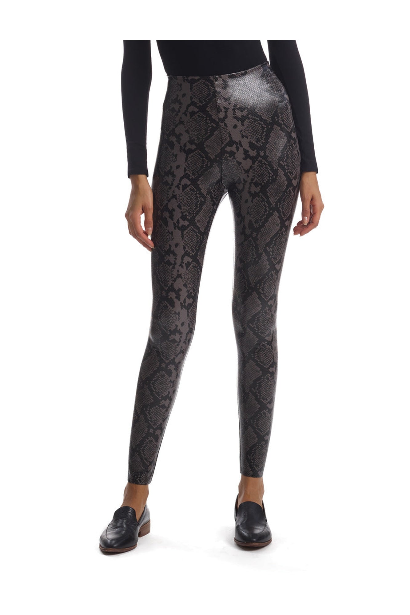 Faux Leather Animal Legging | Gray Snake