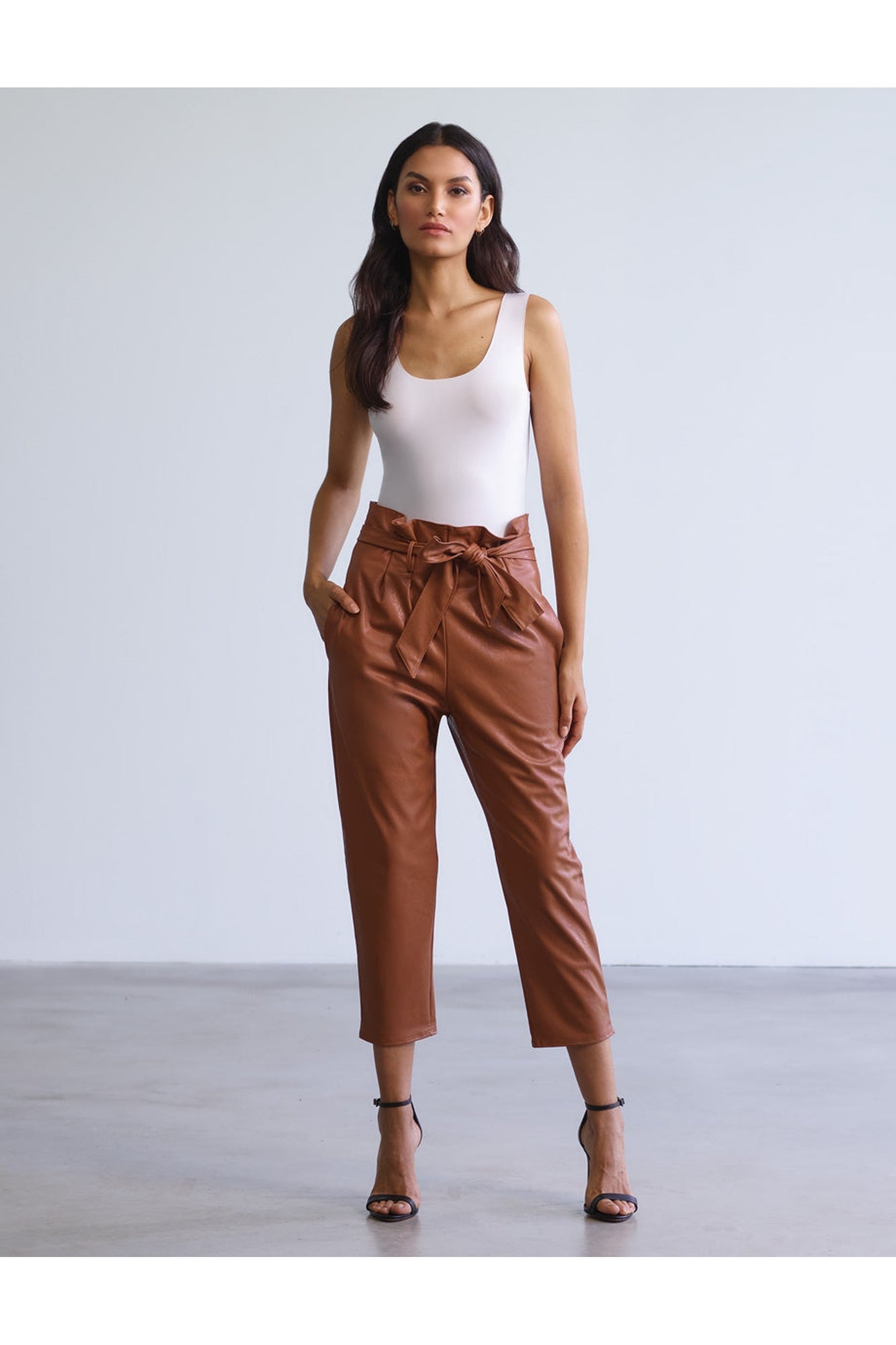 Faux Leather Paperbag Pants | Cocoa