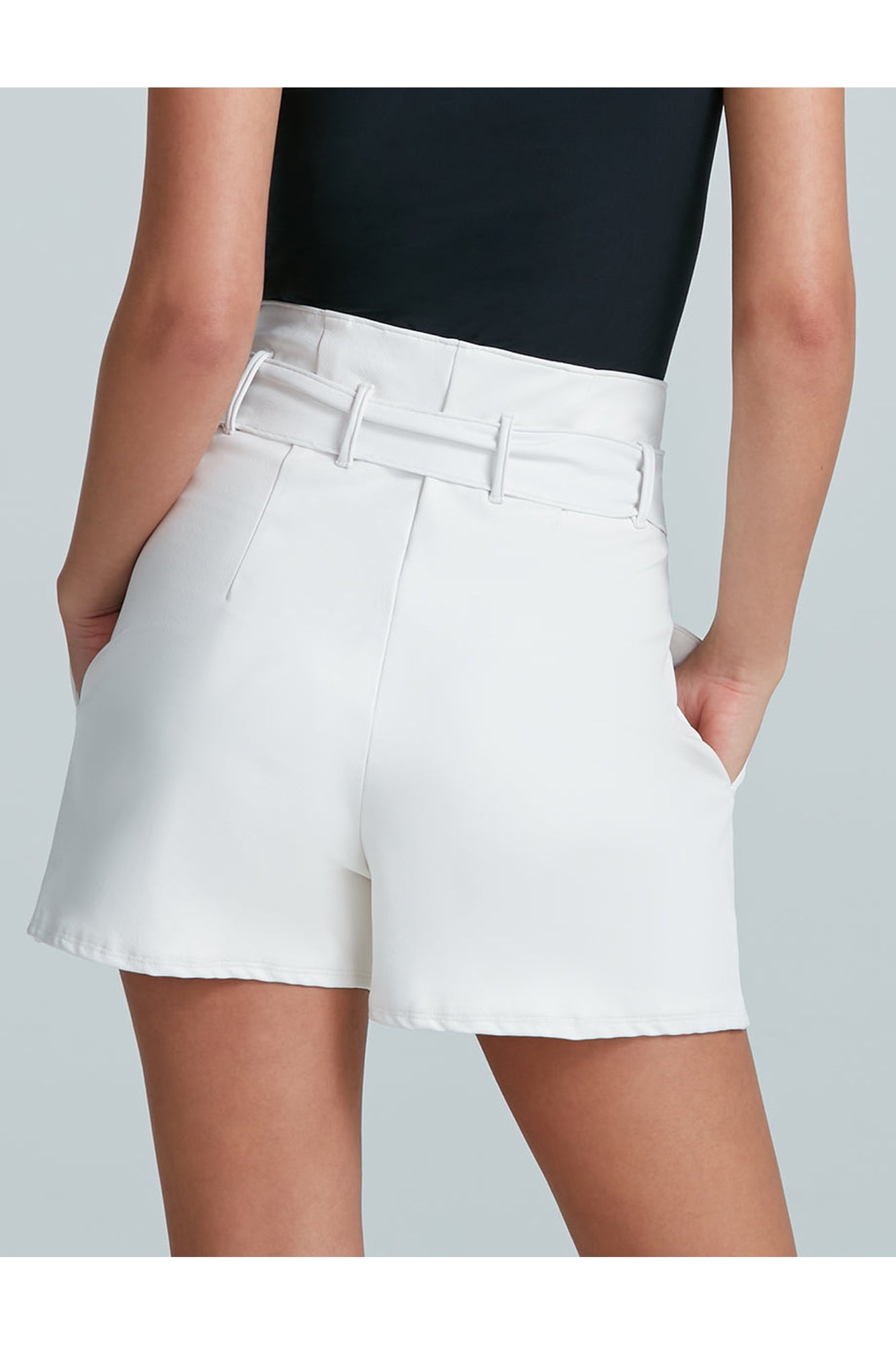 Faux Leather Paperbag Short | White