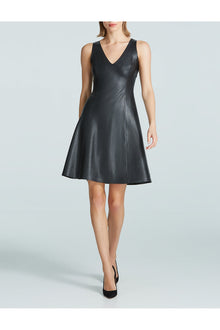 Faux Leather V-Neck Founder Dress | Black