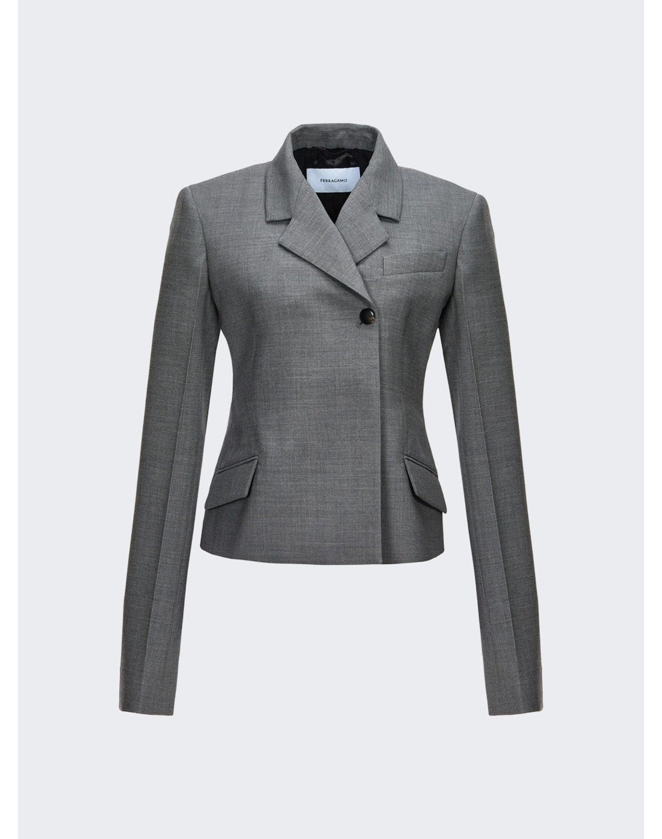 Ferragamo | Women | Wool Double Natte One-button Blazer Jacket | Grey