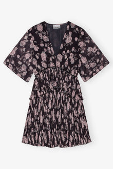 Floral Printed Pleated Georgette Mini Dress | Phantom