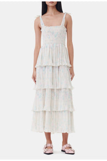 Floral Printed Pleated Georgette Strap Smock Midi Dress | Tofu