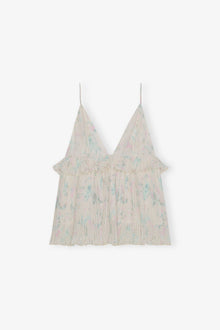 Floral Printed Pleated Georgette Strap Top | Tofu